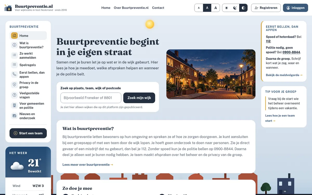 Buurtpreventie.nl op een breed scherm