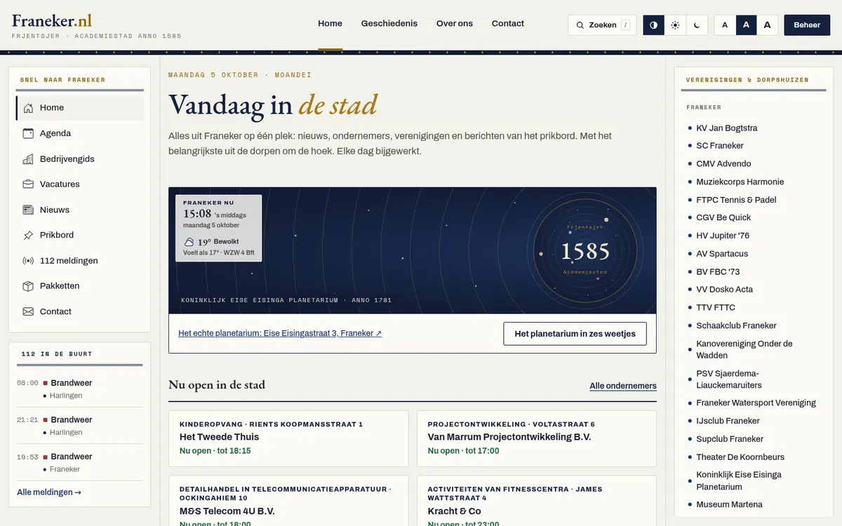 Franeker.nl op een breed scherm