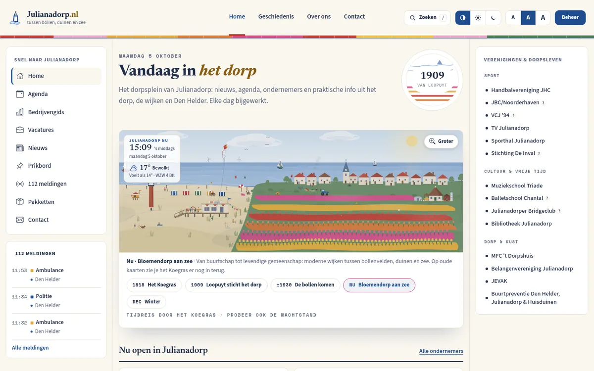 Julianadorp.nl op een breed scherm