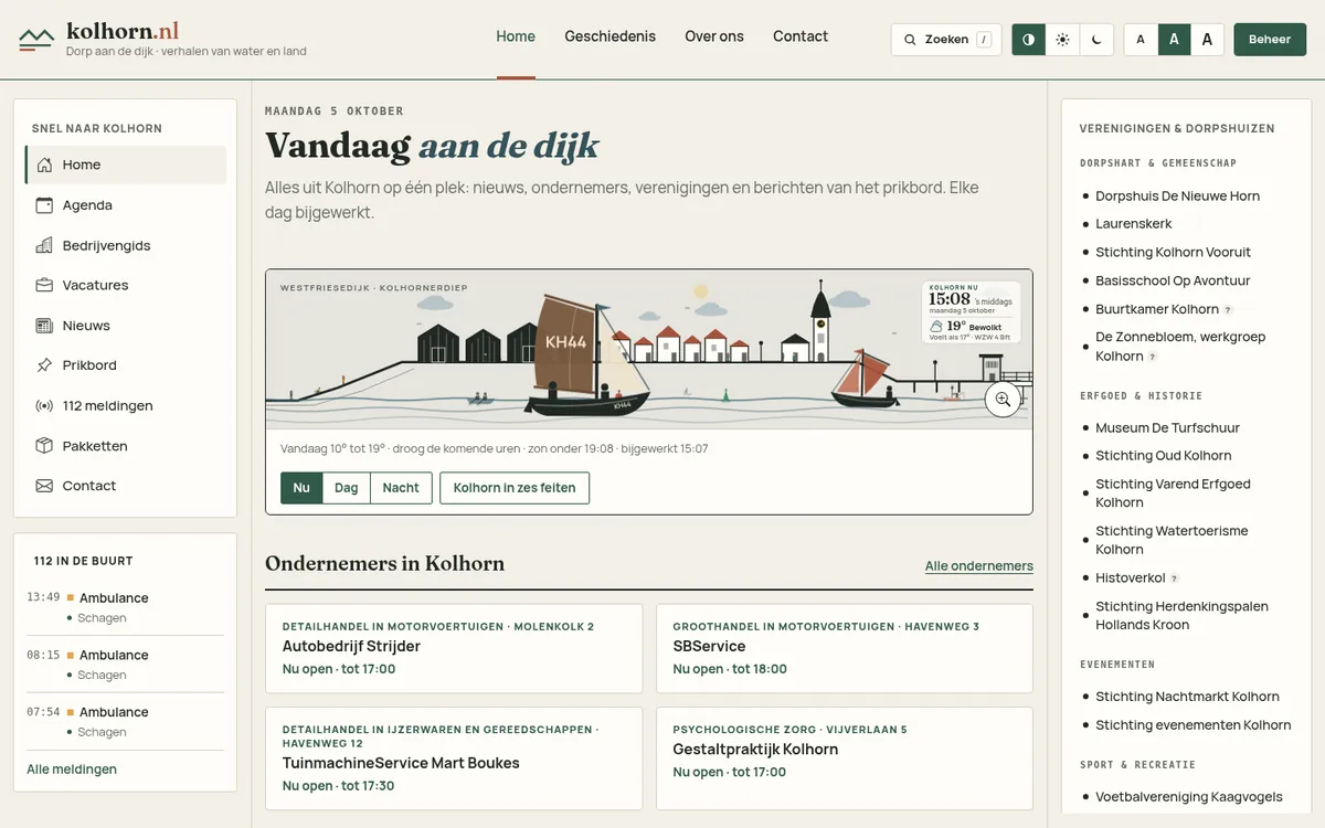 Kolhorn.nl op een breed scherm