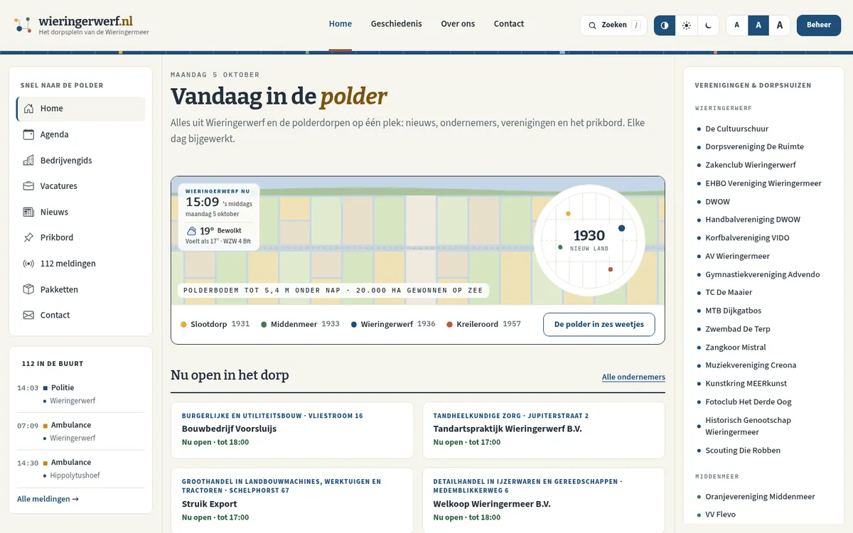 Wieringerwerf.nl op een breed scherm