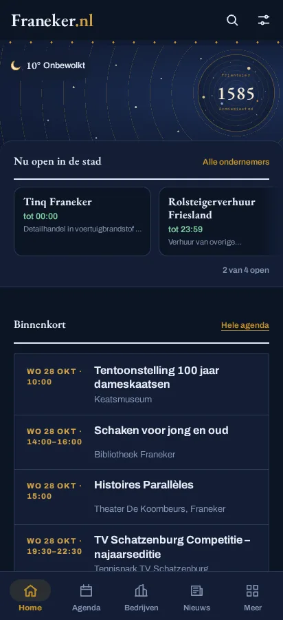 De voorpagina van Franeker.nl op een telefoon.