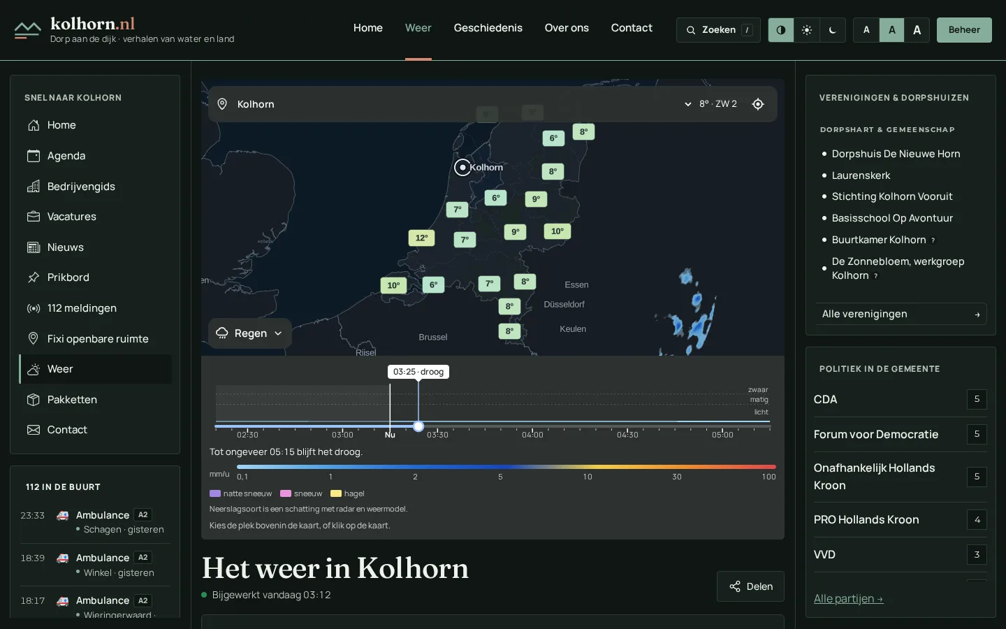 De weerpagina van Kolhorn.nl.