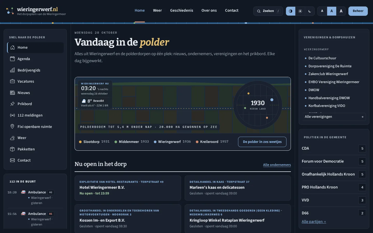 De voorpagina van Wieringerwerf.nl op de computer.