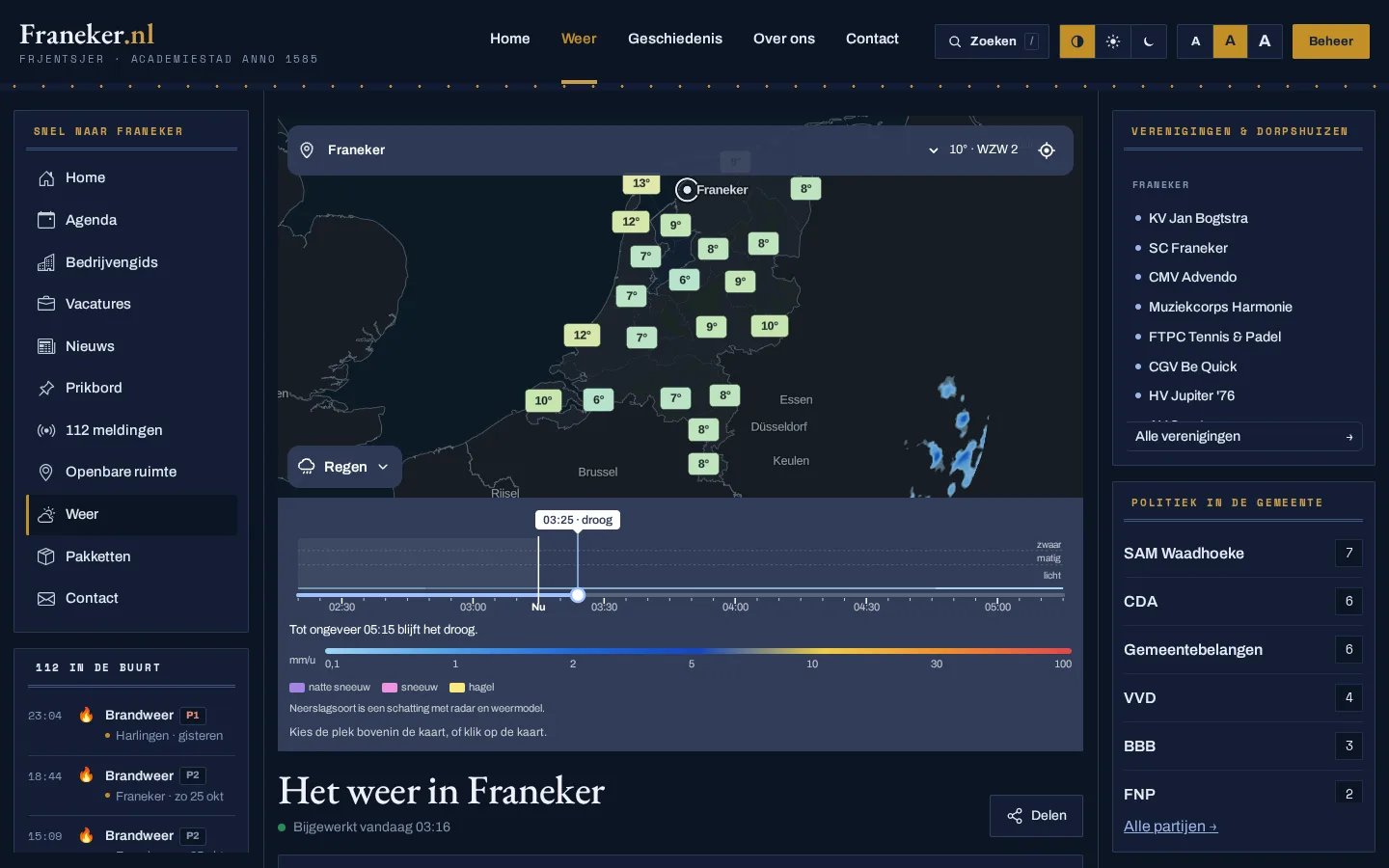 De weerpagina van Franeker.nl.