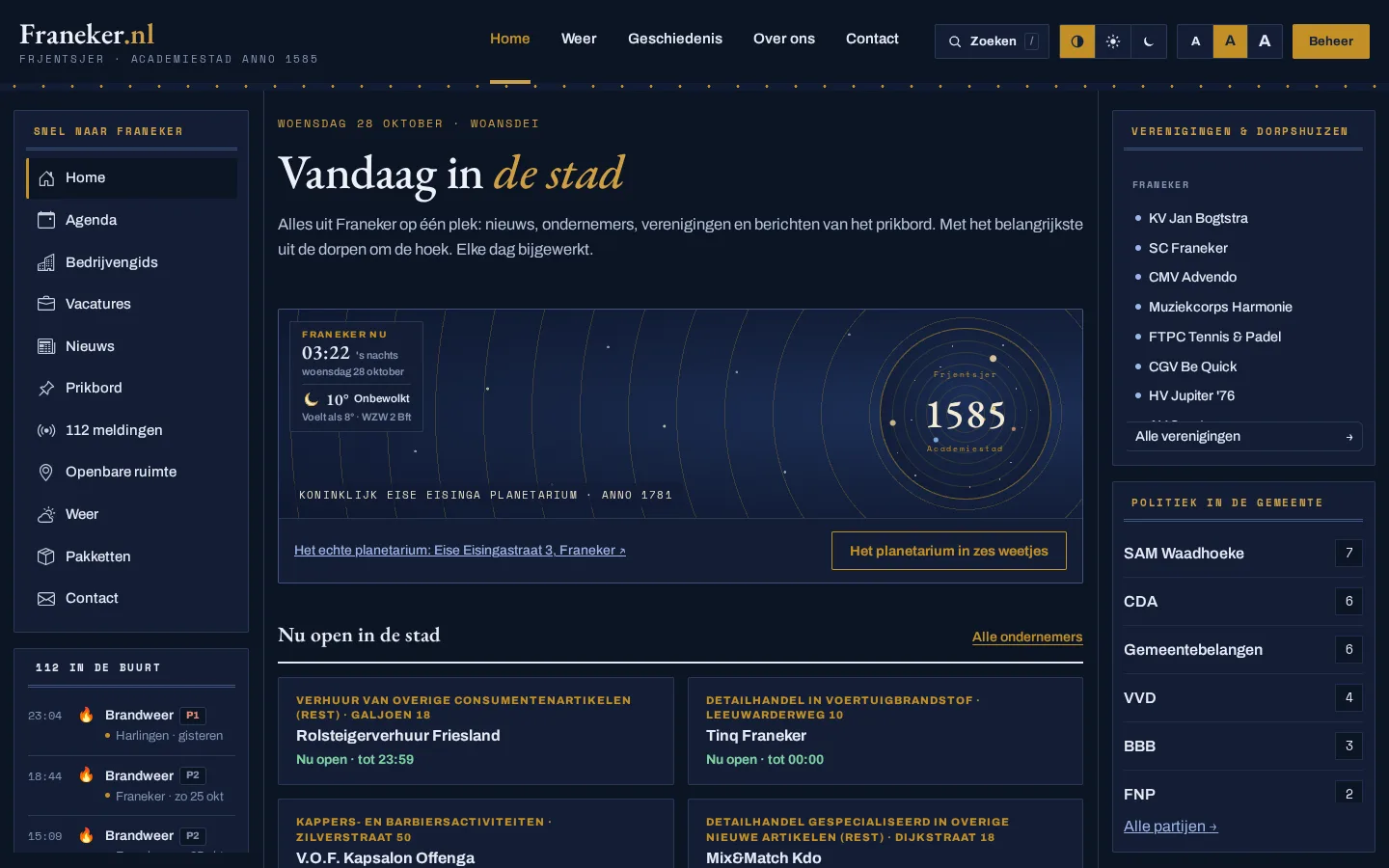 De voorpagina van Franeker.nl op de computer.